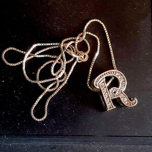 Sterling Silver 'R' Initial Pendant Necklace